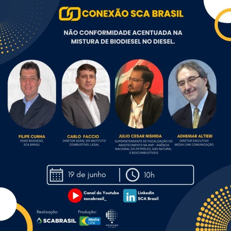 Não-conformidade acentuada na mistura de biodiesel no diesel: tema da próxima Live da série Conexão SCA Brasil